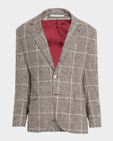 Brunello Cucinelli Men's Prince Of Wales Overcheck Traditional Sport Jacket