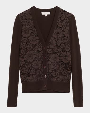 Michael Kors Collection Lace Front Cashmere Cardigan