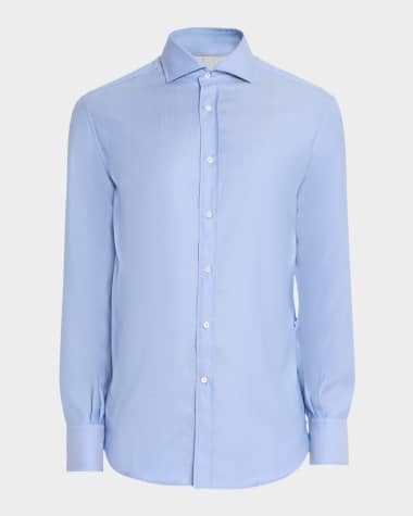 Brunello Cucinelli Men's Woven Oxford Spread-Collar Sport Shirt