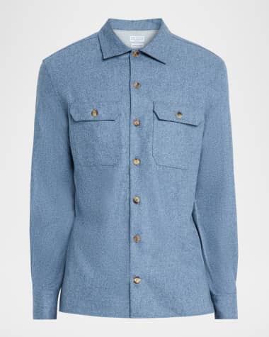 Brunello Cucinelli Men's Carded Flannel Overshirt
