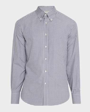 Brunello Cucinelli Men's Cotton Gingham Button-Collar Sport Shirt