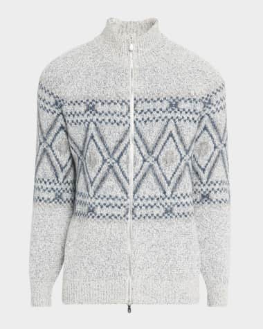 Brunello Cucinelli Men's Fair Isle Alpaca-Blend Zip Cardigan