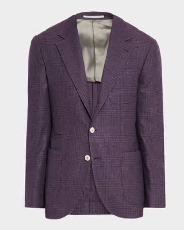 Brunello Cucinelli Men's Tonal Prince of Wales Patch-Pocket Sport Coat
