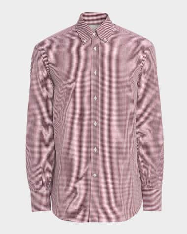 Brunello Cucinelli Men's Micro-Gingham Button-Collar Sport Shirt