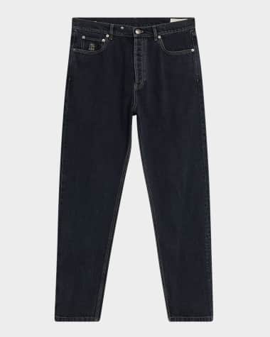 Brunello Cucinelli Men's Straight-Fit Dark Denim Jeans