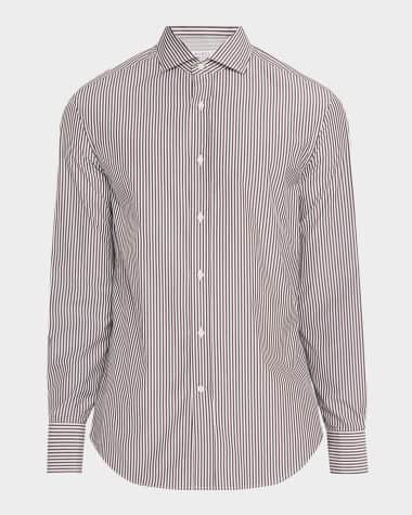 Brunello Cucinelli Men's Narrow Striped Long-Sleeve Shirt