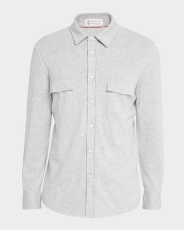 Brunello Cucinelli Men's Cashmere Wool Snap Front Western Shirt