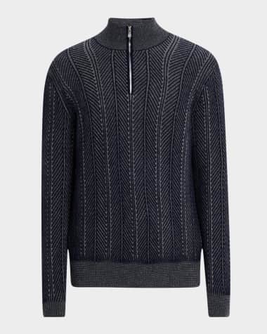 Brunello Cucinelli Men's Cashmere Chevron Vanise Quarter-Zip Sweater