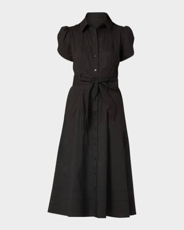 Shoshanna Adaya Belted Lace-Trim Midi Shirtdress