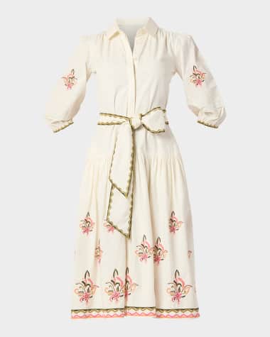 Shoshanna Paisley Embroidered Cotton Midi Shirtdress