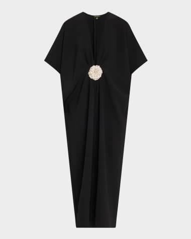 Reem Acra V-Neck Crepe Midi Caftan