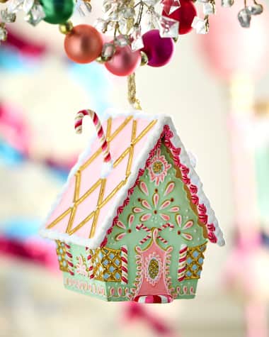 Glitterville Rainbow Gingerbread Cottage Christmas Ornament, Green