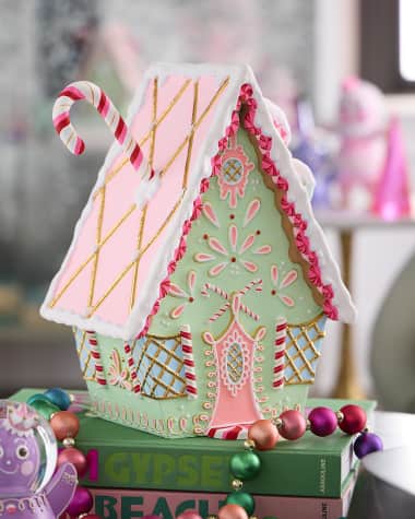 Glitterville Rainbow Gingerbread House Christmas Decoration, Light Green