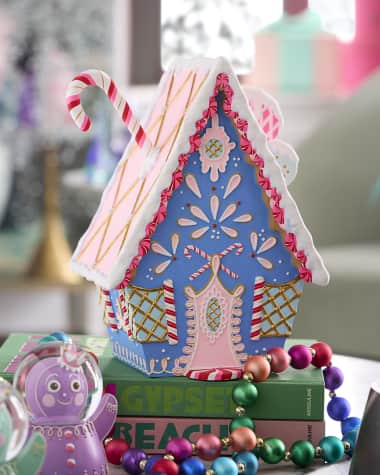 Glitterville Rainbow Gingerbread House Christmas Decoration, Light Blue