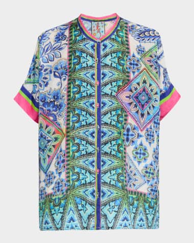 Johnny Was Shiro Floral-Print Silk Shirt