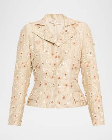 La Fuori Floral Embroidered Single-Breasted Silk Blazer