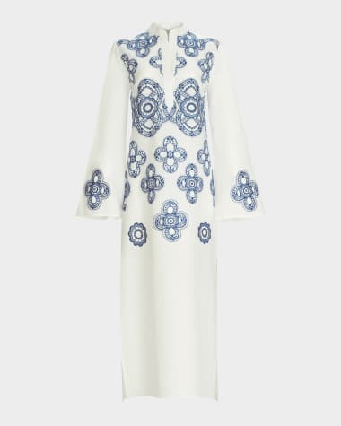 Silvia Tcherassi Adalys Geometric Linen-Cotton Tunic Dress