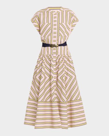 Silvia Tcherassi Macarena Striped Short-Sleeve Midi Shirtdress