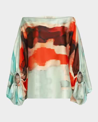 Silvia Tcherassi Bellagio Balloon-Sleeve Off-The-Shoulder Silk Blouse