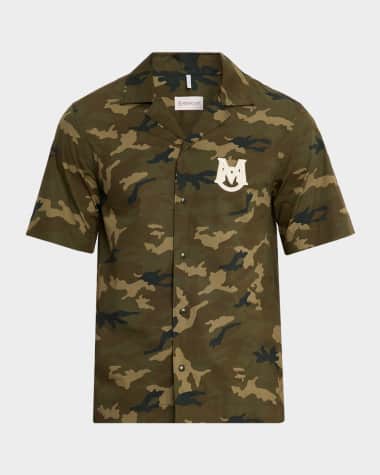 Moncler Men's Monogram Camouflage Poplin Camp Shirt