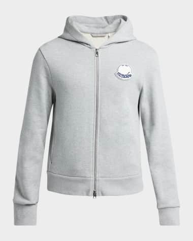 Moncler Men's Chenille-Logo Full-Zip Hoodie