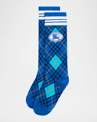 Burberry Men's Argyle Check Stretch Cotton-Blend Crew Socks