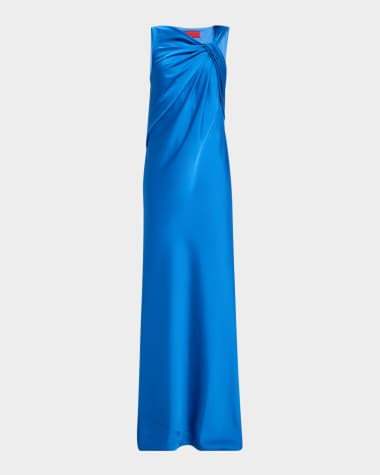Halston Francine Twist-Front Satin Column Gown