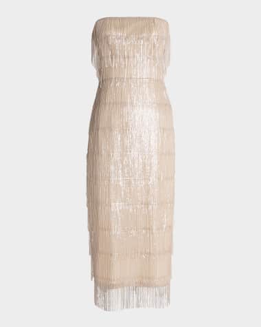 Dress the Population Black Label Morgan Bead & Sequin Fringe Midi Dress