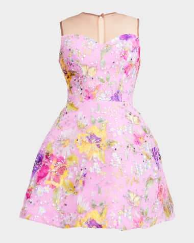 Dress the Population Black Label Kerra Embroidered Fit-&-Flare Mini Dress