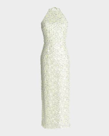Dress the Population Black Label Dani Low-Back Sequin Halter Midi Dress