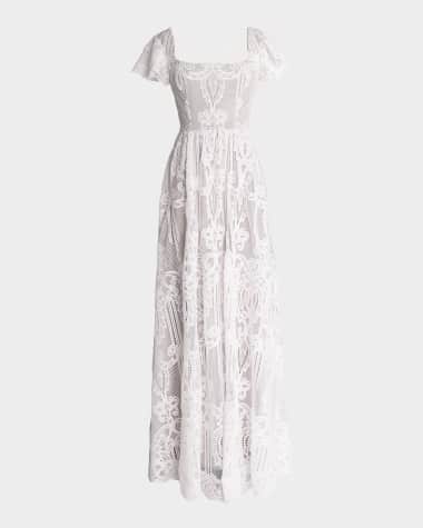 Dress the Population Black Label Janis Flutter-Sleeve Lace Maxi Dress