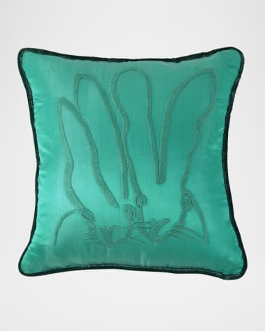 Hunt Slonem Hand-Embroidered Silk Pillow with Velvet Back, 22" Square