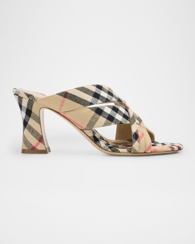 Burberry Sloanne Woven Linen Block-Heel Sandals