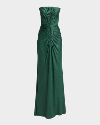 Elie Saab Strapless Ruched Coated Jersey Gown