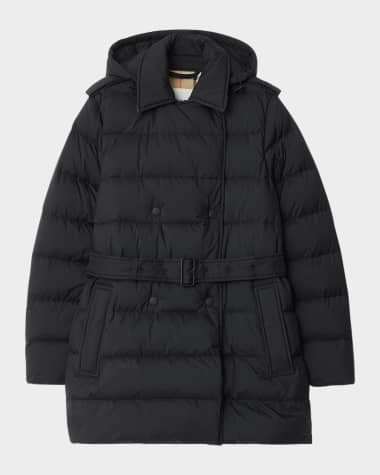 Burberry Kent Belted Parka Jacket With Detachable Hood
