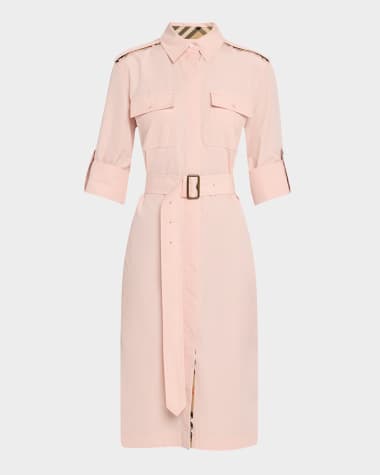 Burberry Check-Trim Short-Sleeve Belted Shirtdress