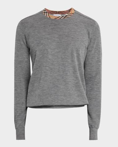 Burberry Men's Crewneck Sweater with Signature Check Trim