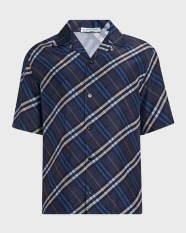 Burberry Men's Diagonal Check Short-Sleeve Shirt