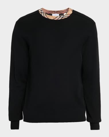 Burberry Men's Check-Trim Wool Crewneck Sweater