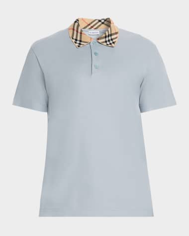 Burberry Men's Cotton Check-Collar Polo Shirt