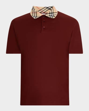 Burberry Men's Cotton Check-Collar Polo Shirt