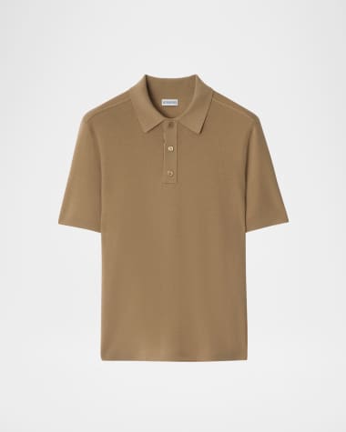 Burberry Men's Check-Placket Wool Knit Polo Shirt