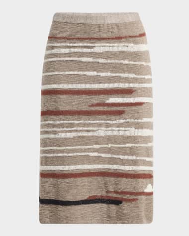 Bottega Veneta Linen-Cotton Intarsia Skirt
