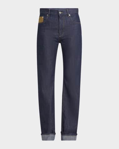 Bottega Veneta Intrecciato Suede Pocket Straight-Leg Denim Trousers