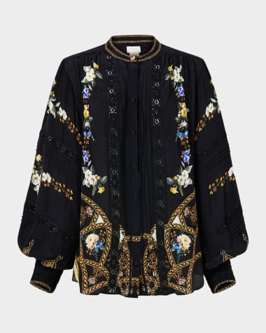 Camilla Ottoman Elegance Blouson-Sleeve Blouse