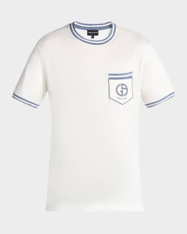 Giorgio Armani Men's Short-Sleeve Contrast Embroidered Shirt