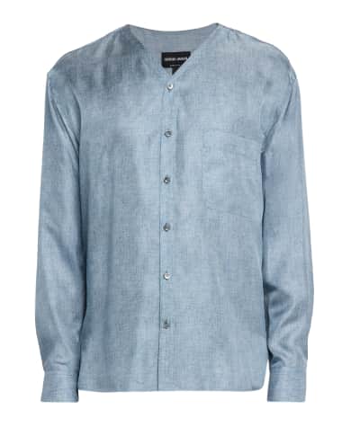 Giorgio Armani Men's Silk Denim Effect Button-Down Shirt