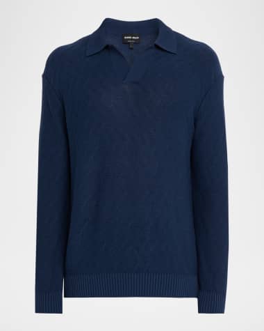 Giorgio Armani Men's Cotton Chevron Johnny Collar Sweater