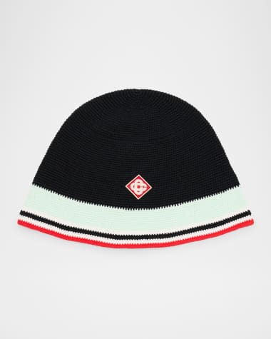 CASABLANCA Men's Monogram Stripe-Trim Crochet Beanie Hat