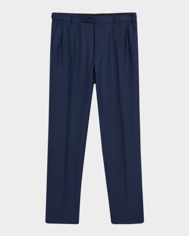 Brioni Men's Wool Textured Straight-Fit Formal Pants